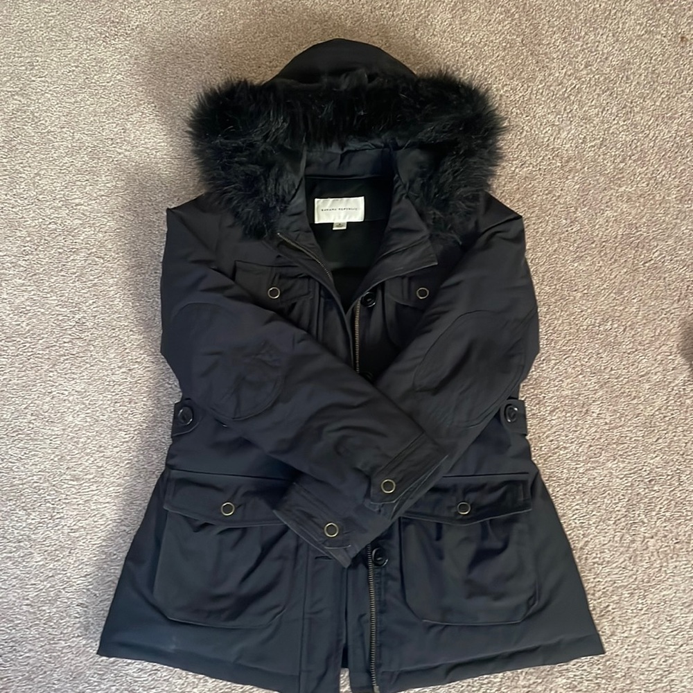 Banana Republic puffer coat with faux fur hood